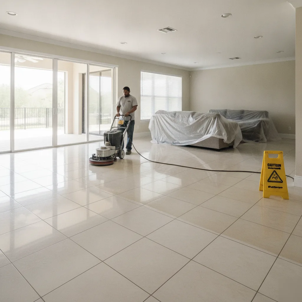 Floor Tile Cleaning Refreshes Interior Living Areas